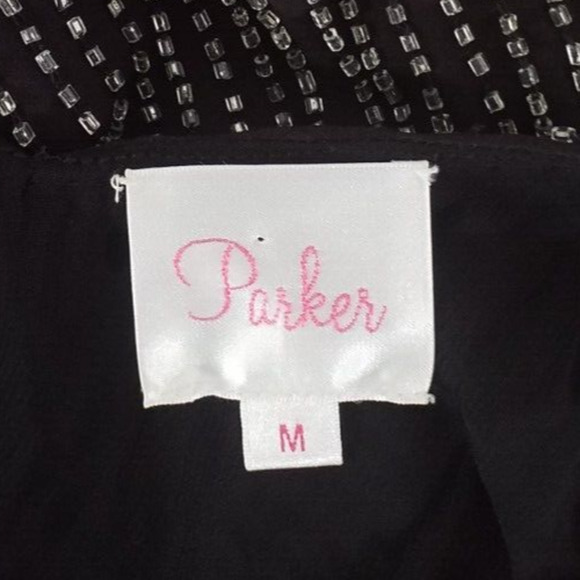 Parker Silk Beaded Sleeveless V Neck Faux Wrap Top Medium Black Boho - Picture 4 of 6